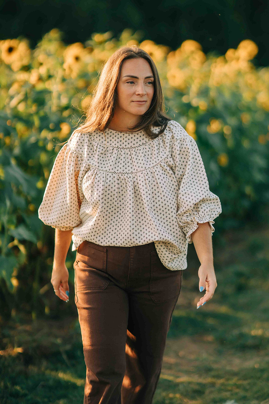 Primrose blouse--brown floral